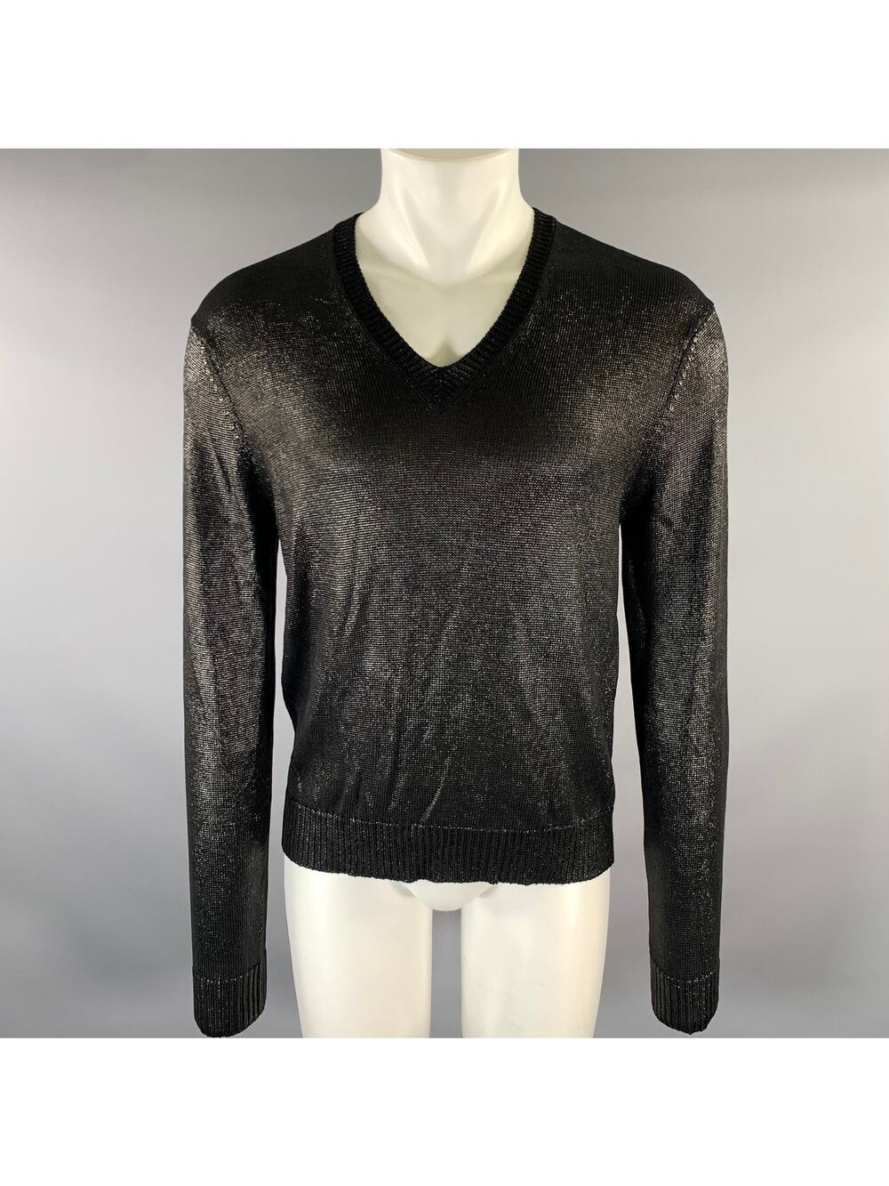TOM FORD Size S Black Knitted Silk V-Neck Pullover